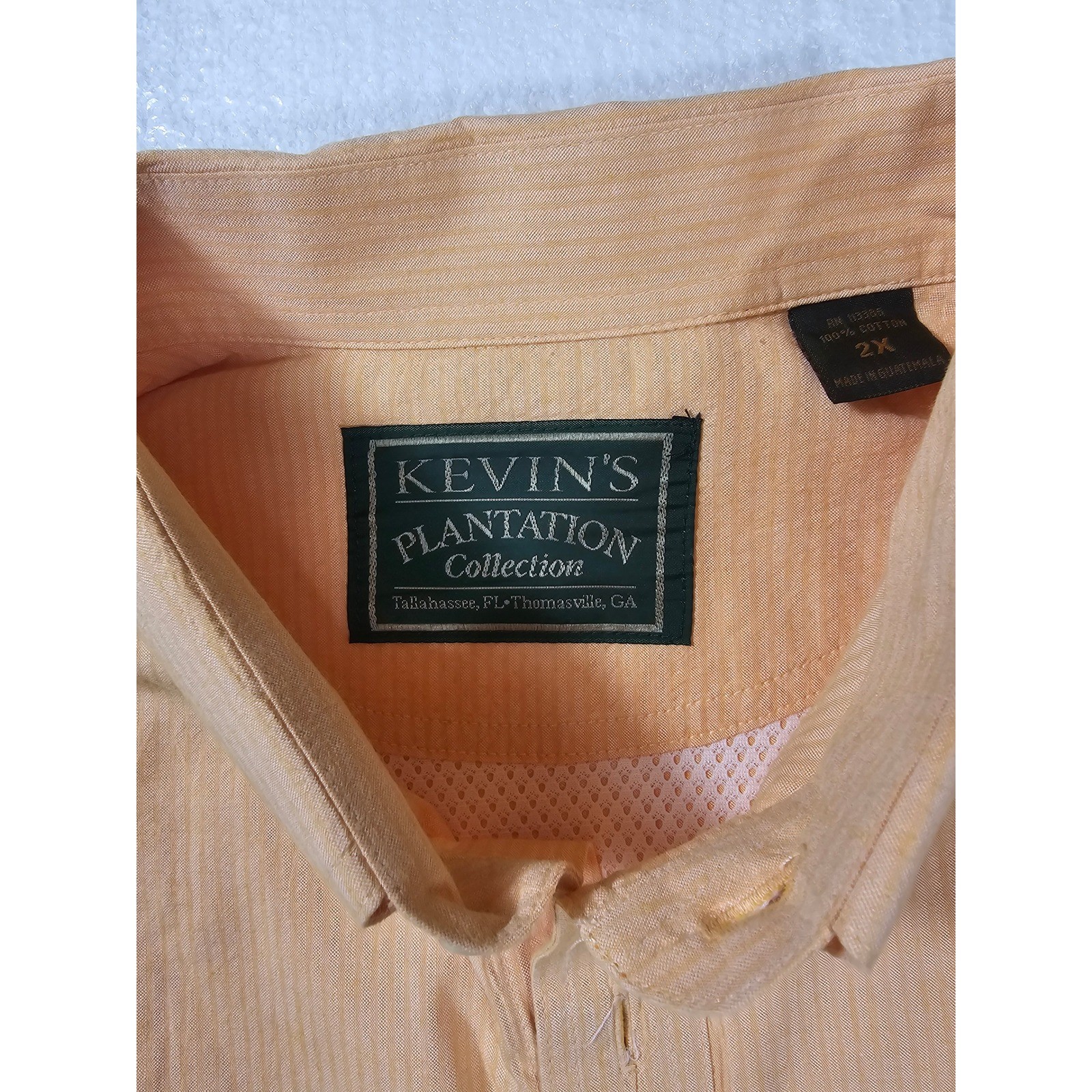 Kevins Plantation Collection Mens 2X Orange Seersucker Fishing Shirt Vented Back