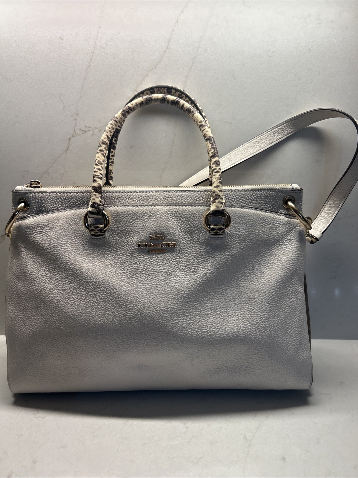 COACH Chalk Pebble Leather MIA Satchel W/ Exotic Trim #76642 EUC