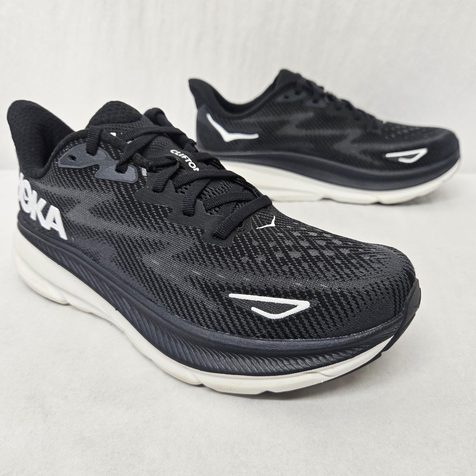 Hoka Clifton 9 Running Shoes 1127895-BWHT Black White Mens Size 7.5
