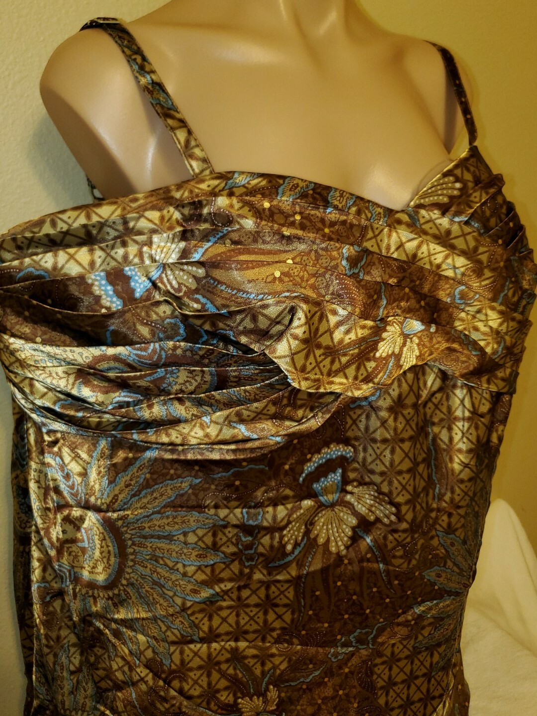 Lane Bryant 20 2X Brown Blue Paisley Floral Spaghetti Strap Ruched Top