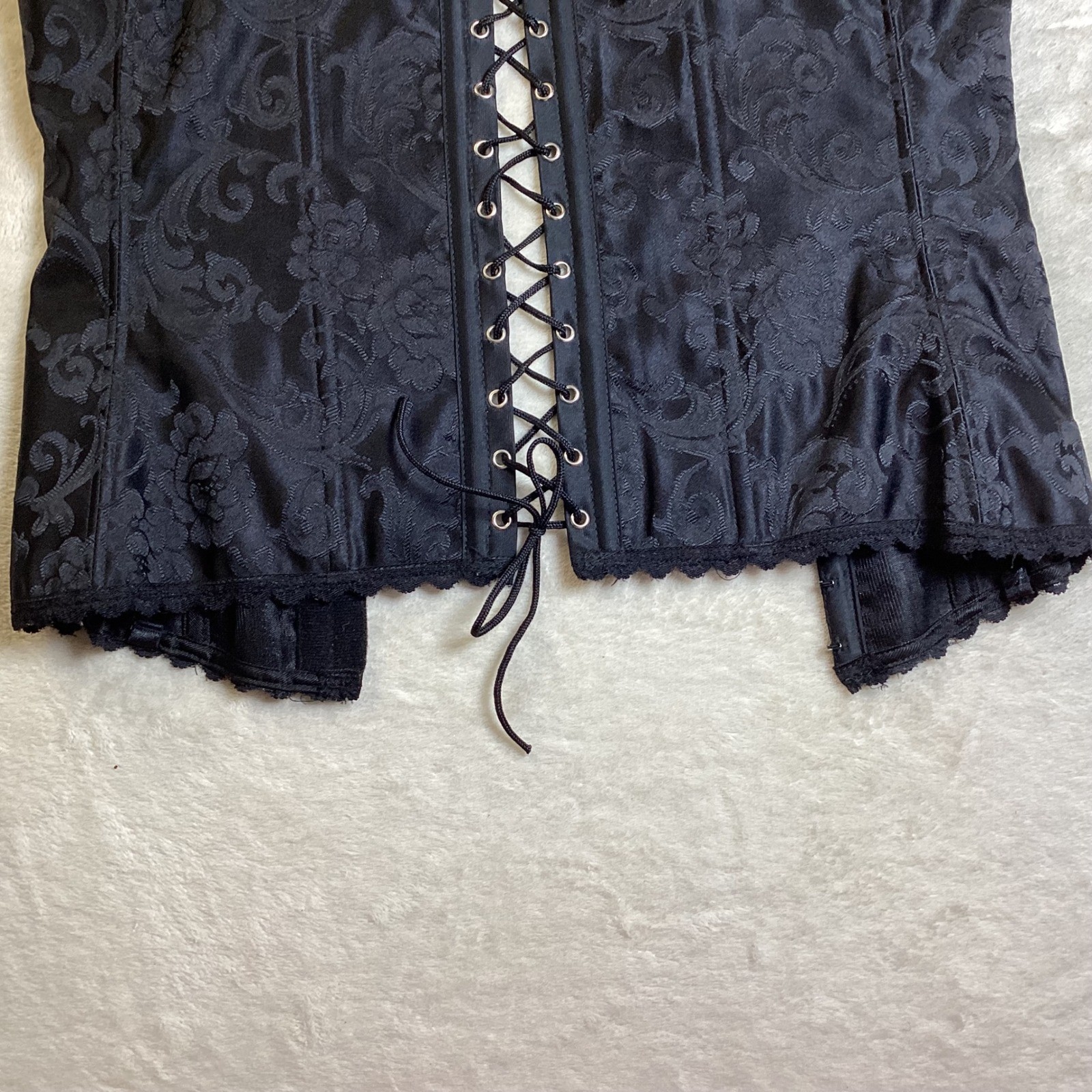 Fredericks of Hollywood Black Jacquard Lace Up Corset Bustier Top Goth Victorian