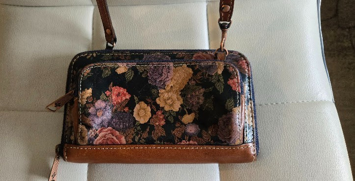 Patricia Nash Leather Multi Color Floral Wallet Crossbody Bag Purse Clutch