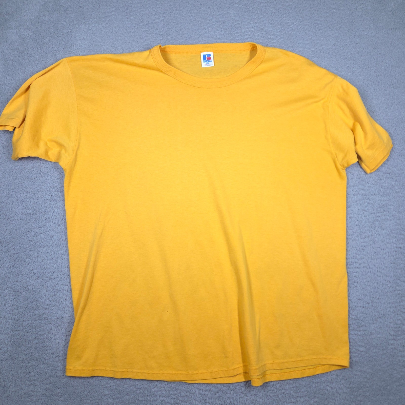 Vintage Russell Athletic T-Shirt Men’s 2XL Yellow Blank Single Stitch USA 90s