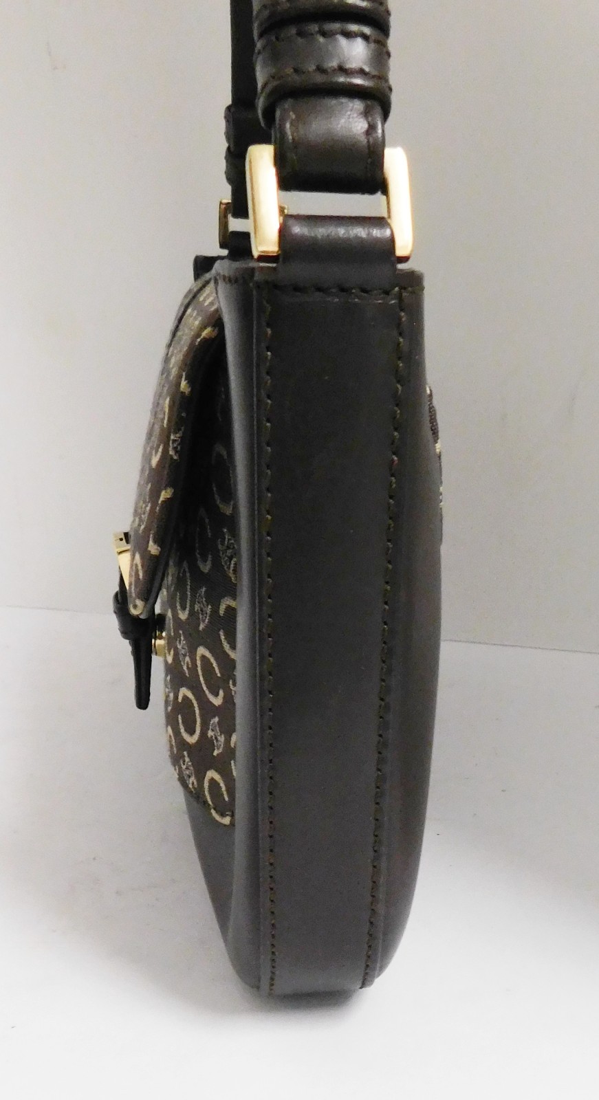 CELINE Paris Macadam Shoulder Bag Hand Bag Brown Logo Fabric Leather Italy