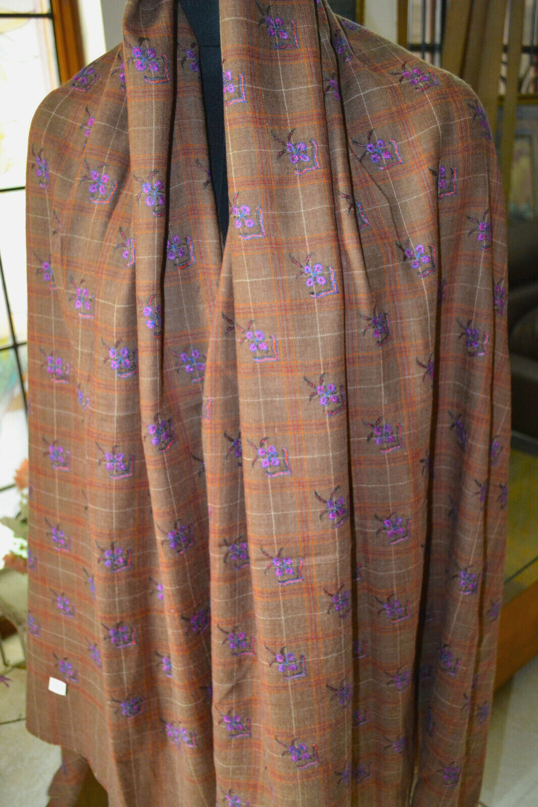 TOOSHA pestel MICRO JAAL KASHMIRI EMBROIDERY SHAWL ~ 100% CASHMERE PASHMINA