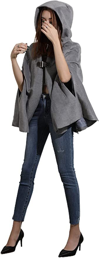 Womens Cute Batwing-Sleeve Hooded Baggy Poncho Cape Cardigans Outwear w Armholes