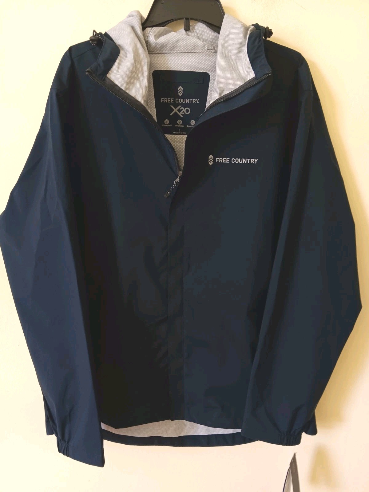 Free Country Mens Waterproof Rain Jacket X20 Full Zip Hooded Size L Blue NWT $21