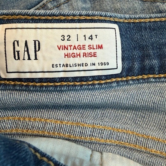 Gap Vintage Slim High-Rise Jeans 14 Tall Denim Blue 32×30 Medium Wash Straight
