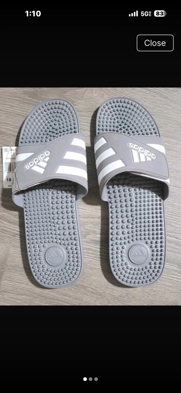 adidas Adissage Slide Sandals Men’s US 18 Gray/White Rubber Slip-On