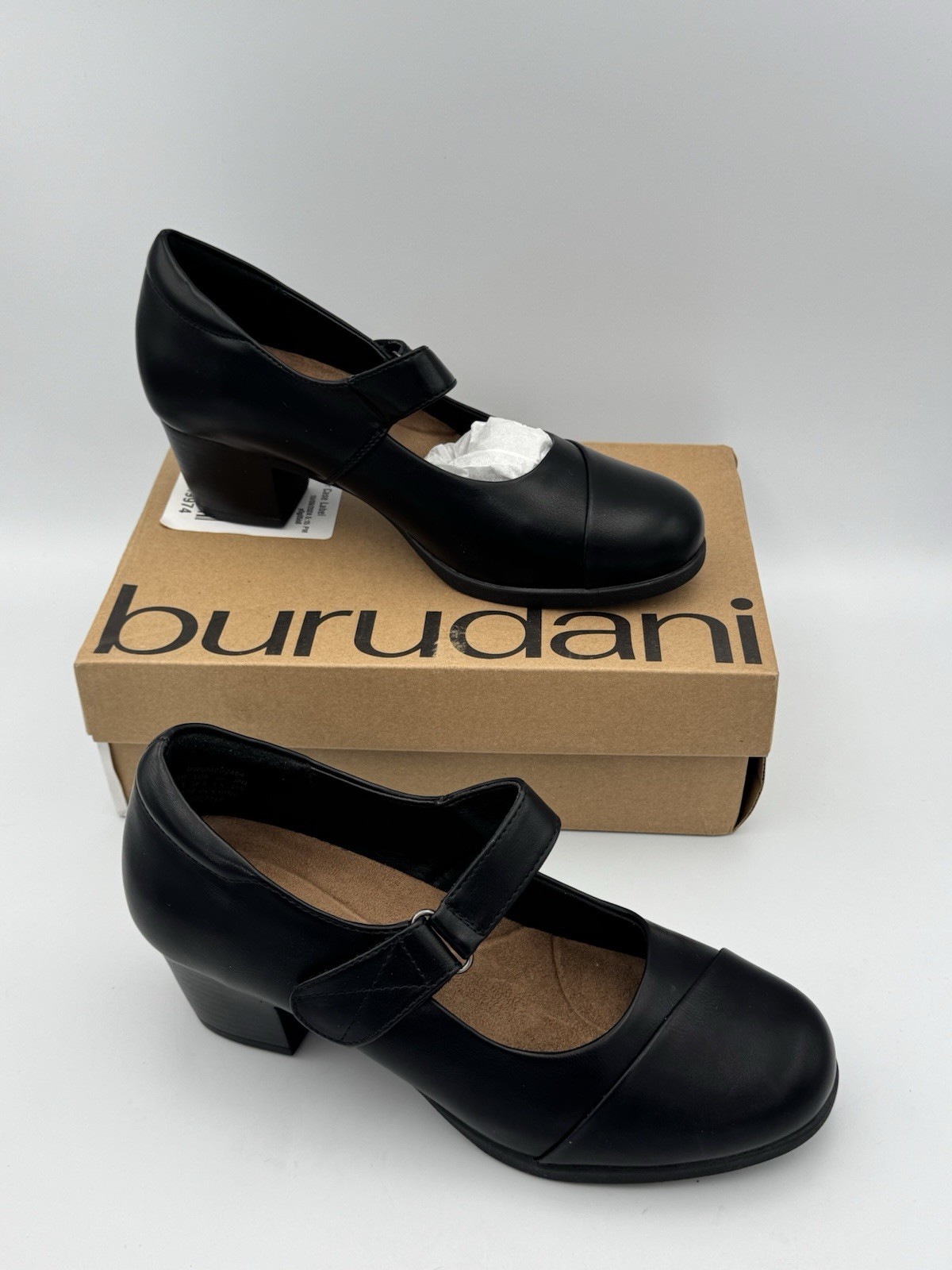 Burudani Black Leather Mary Jane Block Heel Shoes Women’s 7.5 US 38.5 EU w/ Box