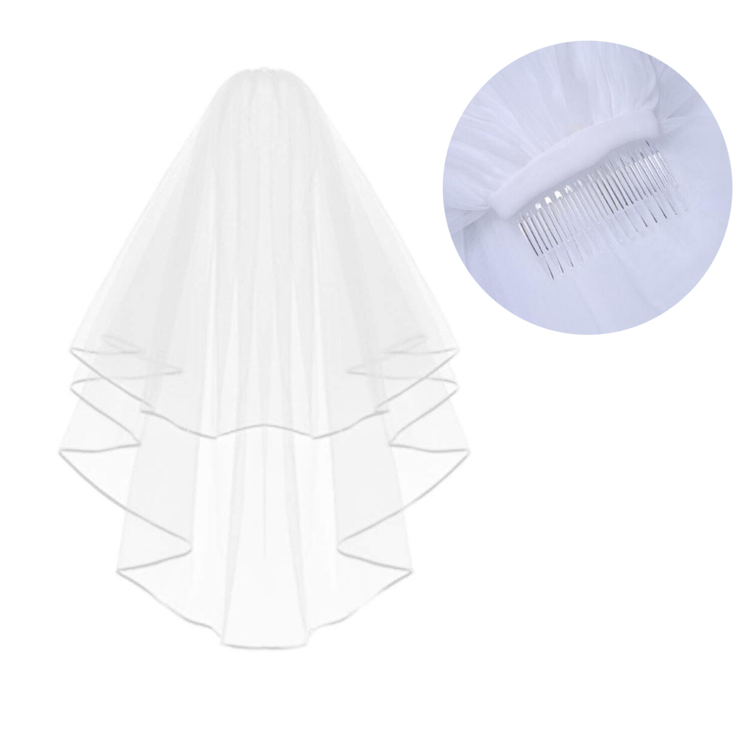 Two Layer Lace Short Bridal Veil With Comb Elbow Length Wedding Veil Ivory White