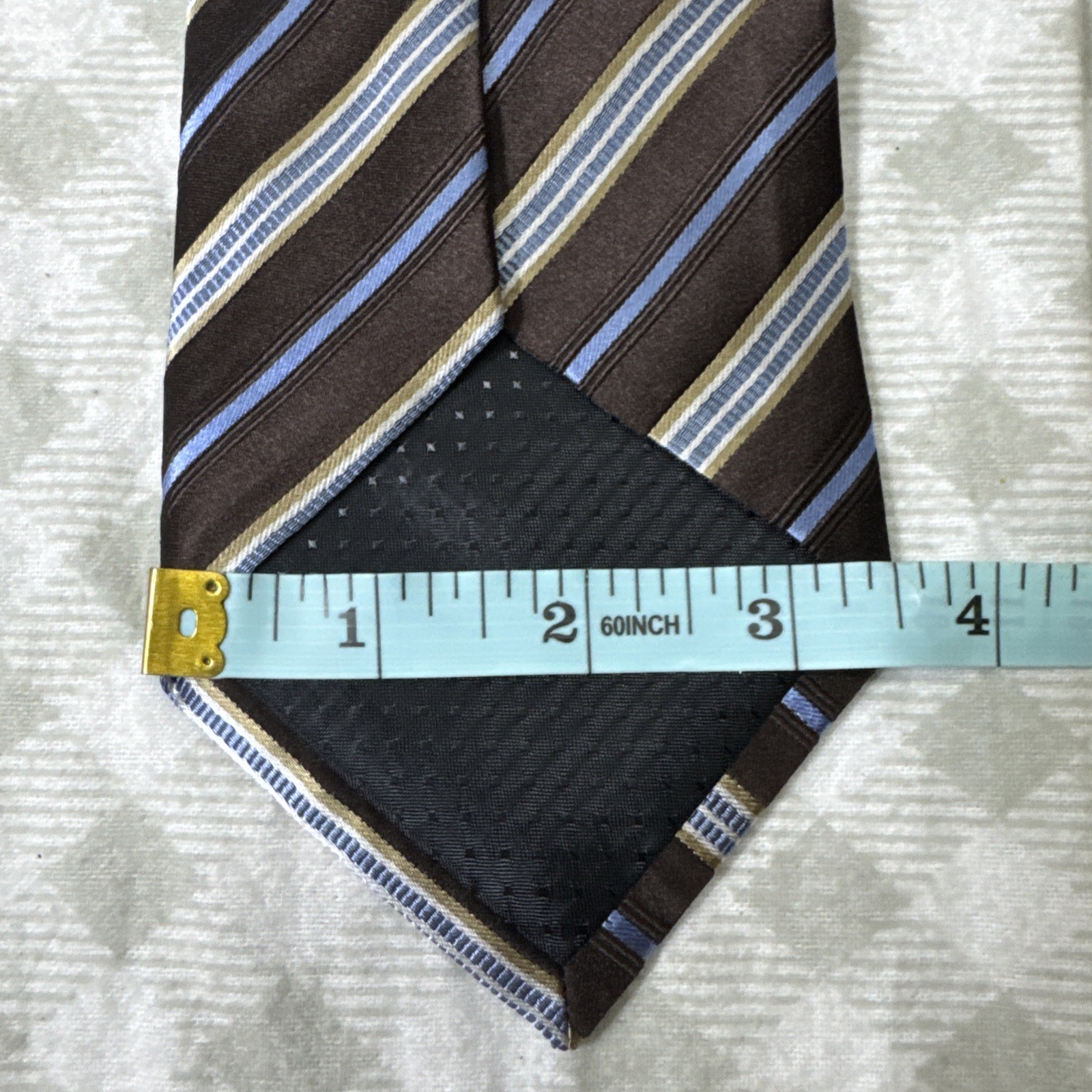 New GEOFFREY BEENE Brown Blue Tan Stripe Silk Classic Tie