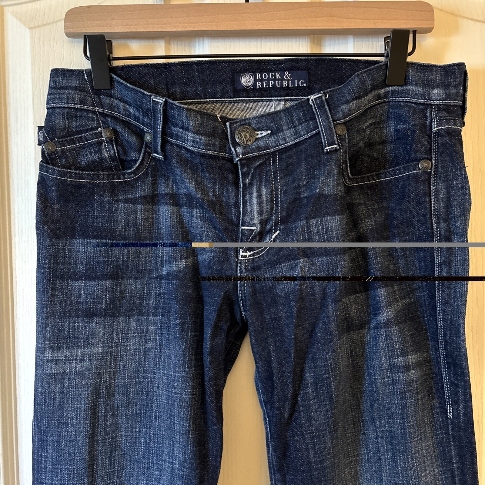 Vintage Rock & Republic Dark Blue Embellished Flare Jeans Women’s Size 29