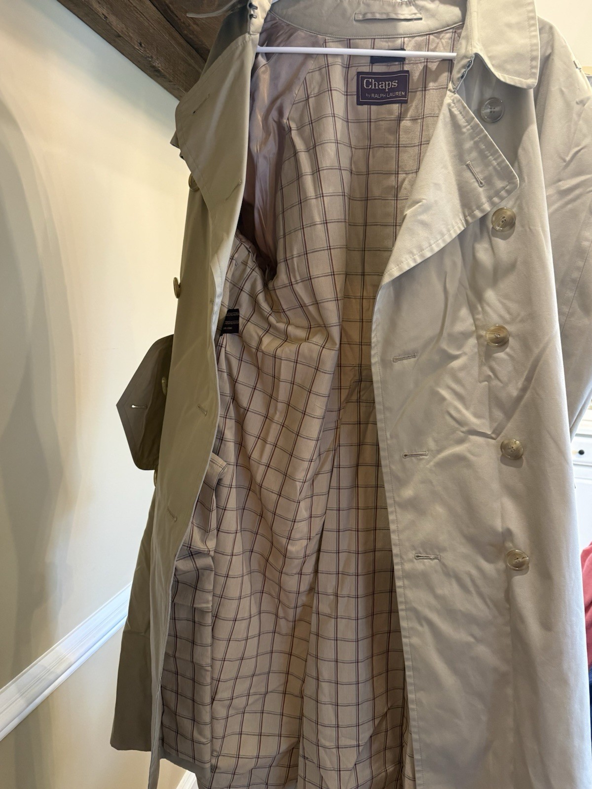 Chaps by Ralph Lauren Men’s Beige Long Trench Coat 44R Lined Button Closure