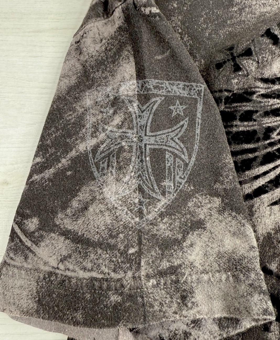 Archaic By Affliction Shirt Biker Tattoo Skull Wings Raised Felt Print Y2K Men M