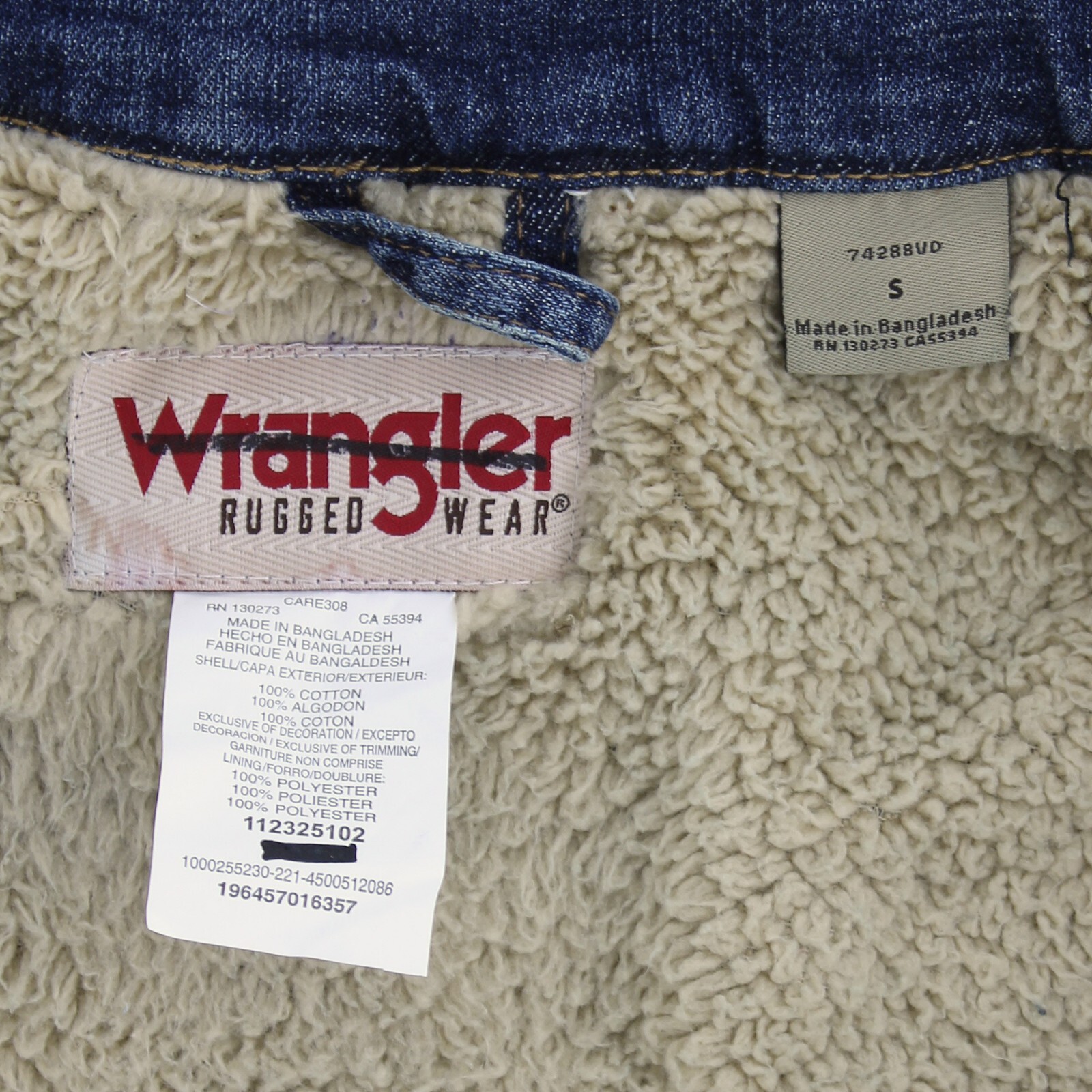 Wrangler Rugged Wear Men’s Jacket Denim Button Front, Sherpa Interior, Snap Cuff