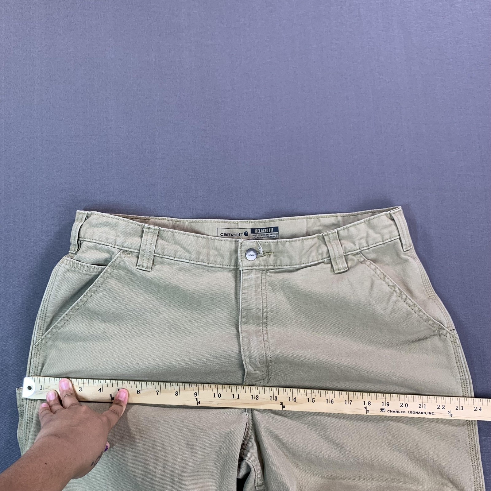 Carhartt Rugged Flex Relaxed Fit Carpenter Pants Mens 38×32 Beige Canvas Stretch