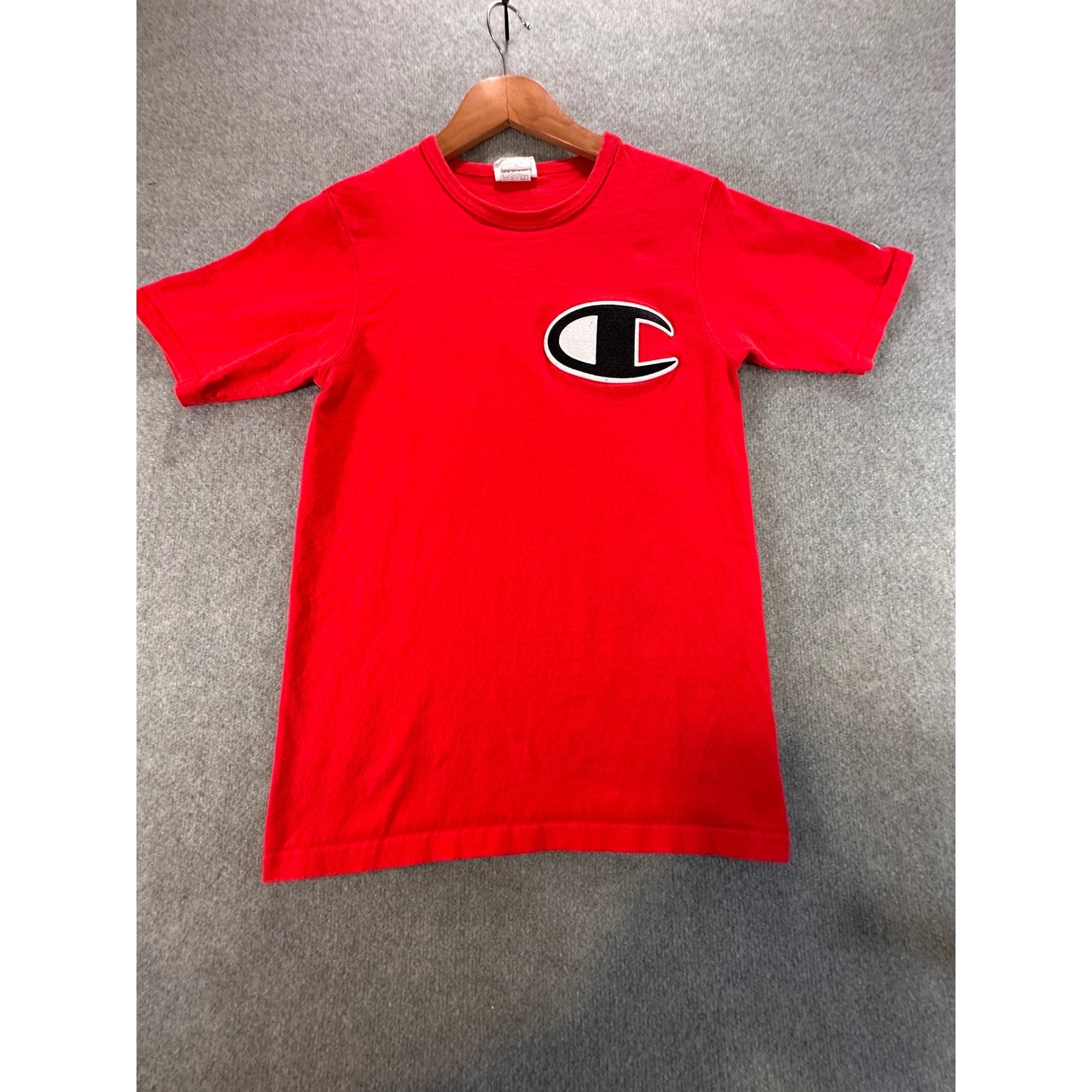 Champion Mens Red Big C Logo Chenille Patch Short Sleeve T-Shirt GT19 Small