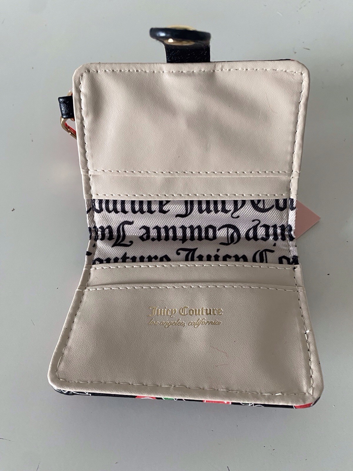 Juicy Couture Cherry Girl CC Wallet W/Back Window Black Red W/Charm Pom Pom NEW