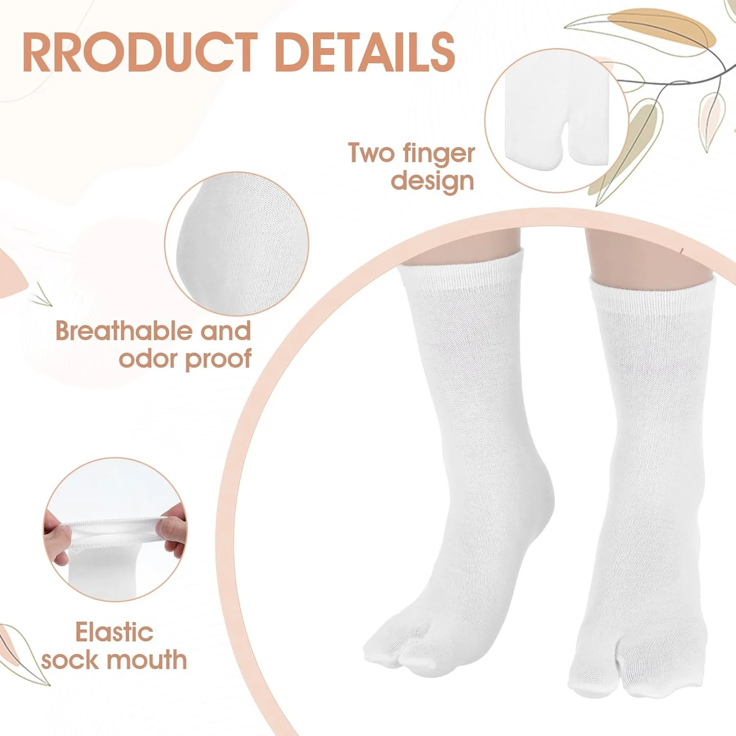 Japanese Tabi Socks White 4 Pairs Split Toe US Size 5-11 for Men Women