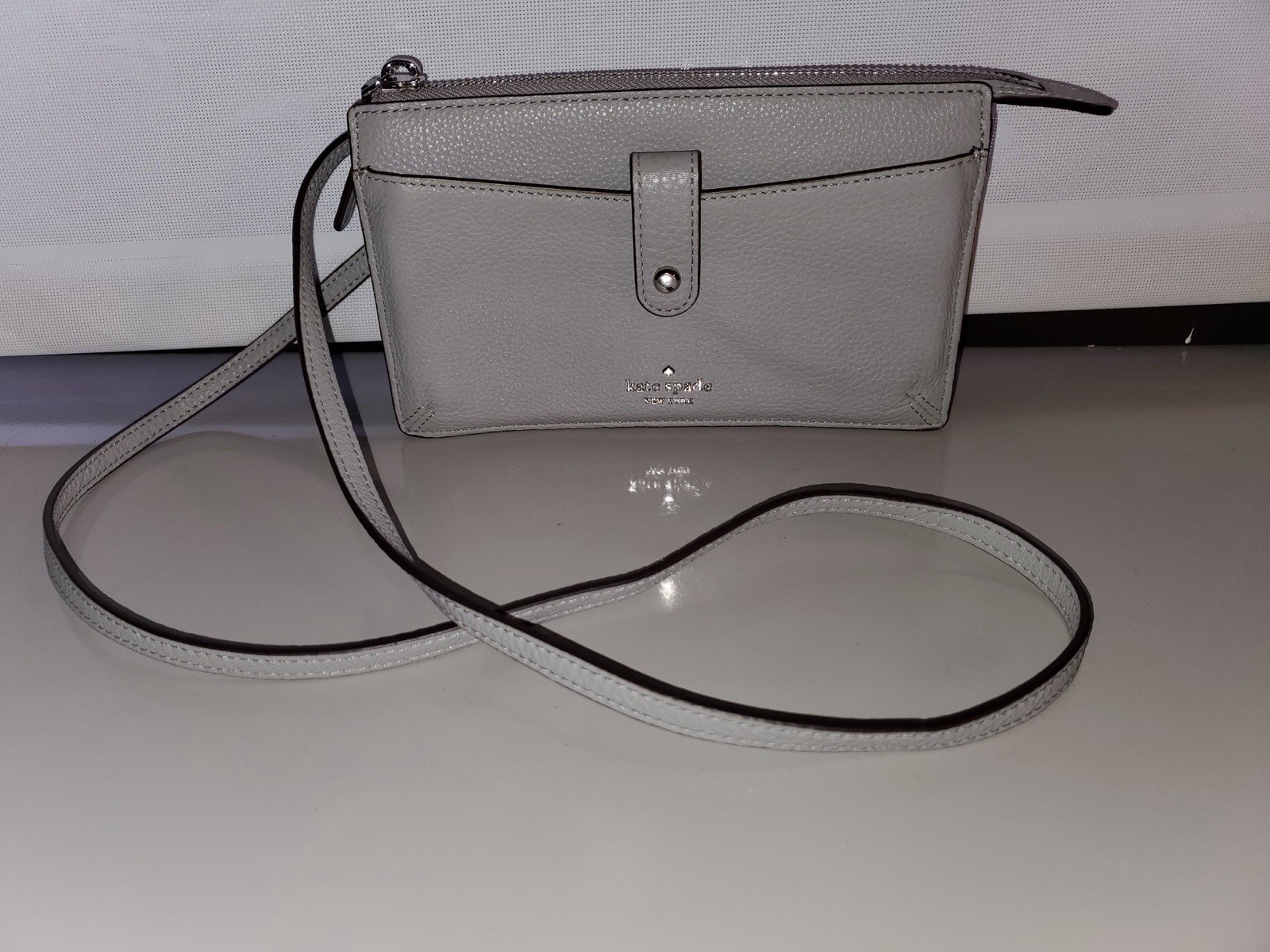 kate spade new york Gray Pebbled Crossbody Bag Strap Accent Zipper