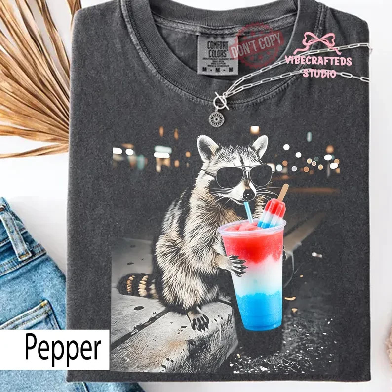 4th of July Raccoon Drinking Patriotic Slushie Shirt, Funny American Meme Tee