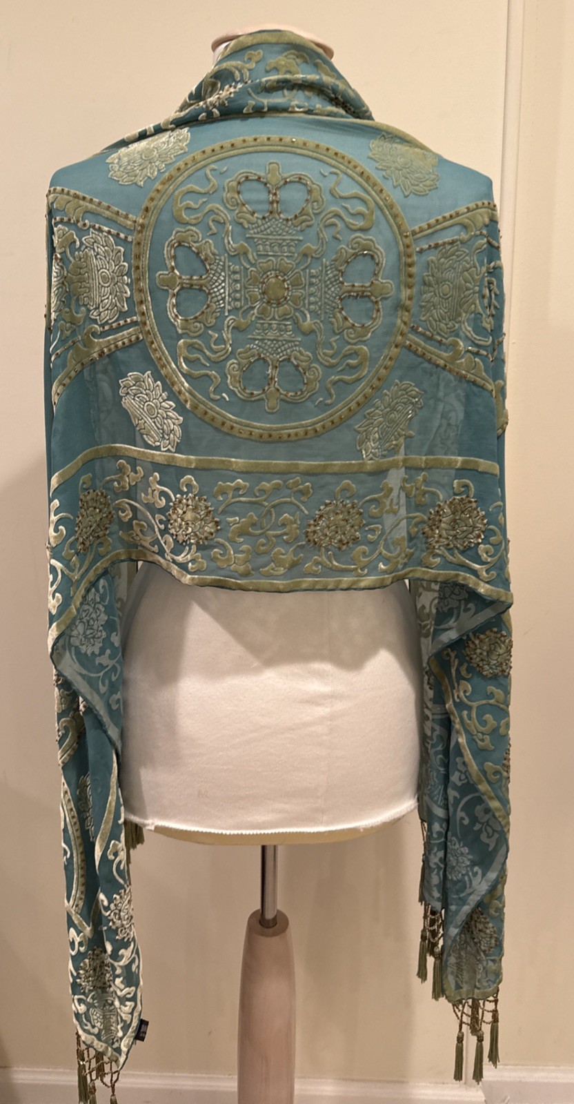 Gorgeous Shanak Silk Velvet Beaded Wrap Shawl 20 In x 76 In