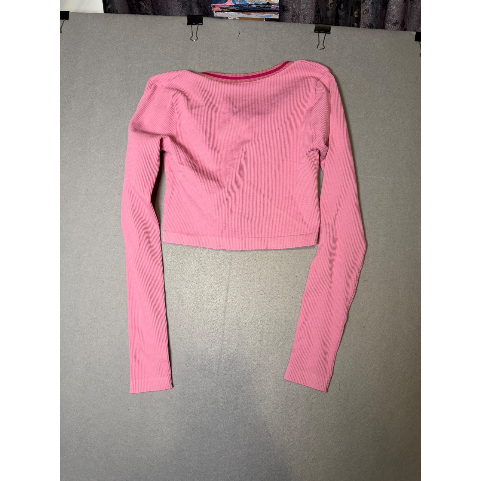 Out From Under Pink Ribbed Split Neck Crop Top Long Sleeve M/L Urban Outfitters