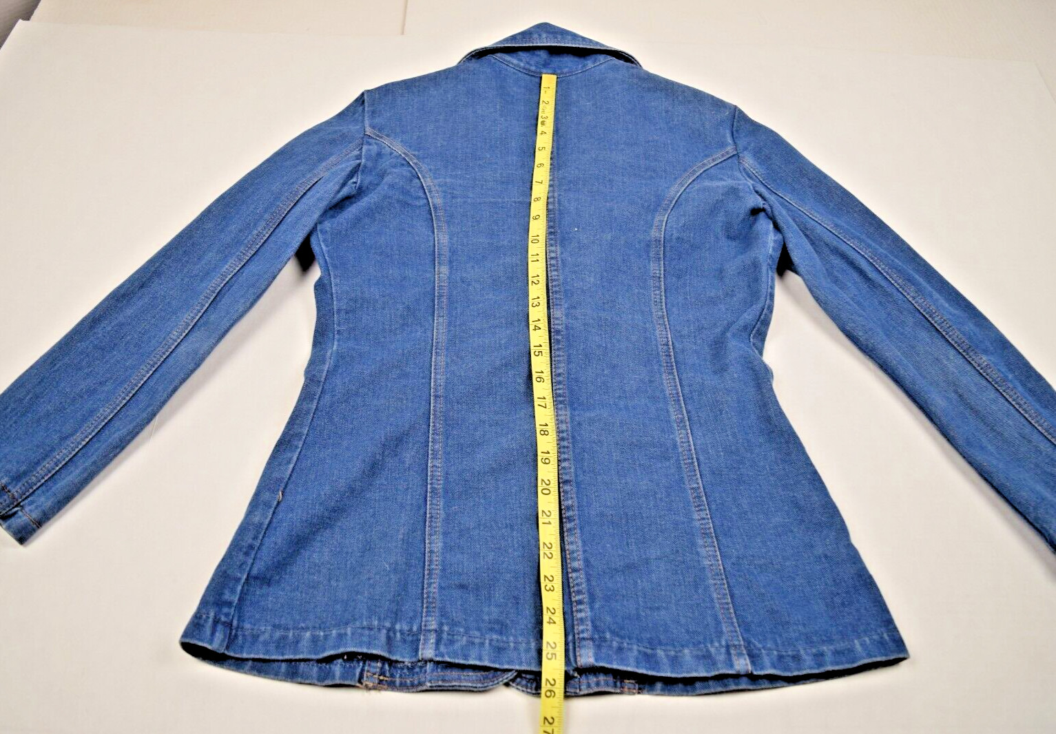 Denim Jacket VTG 70s French Militaires Equipements Leather Trim Fitted Sz S/M