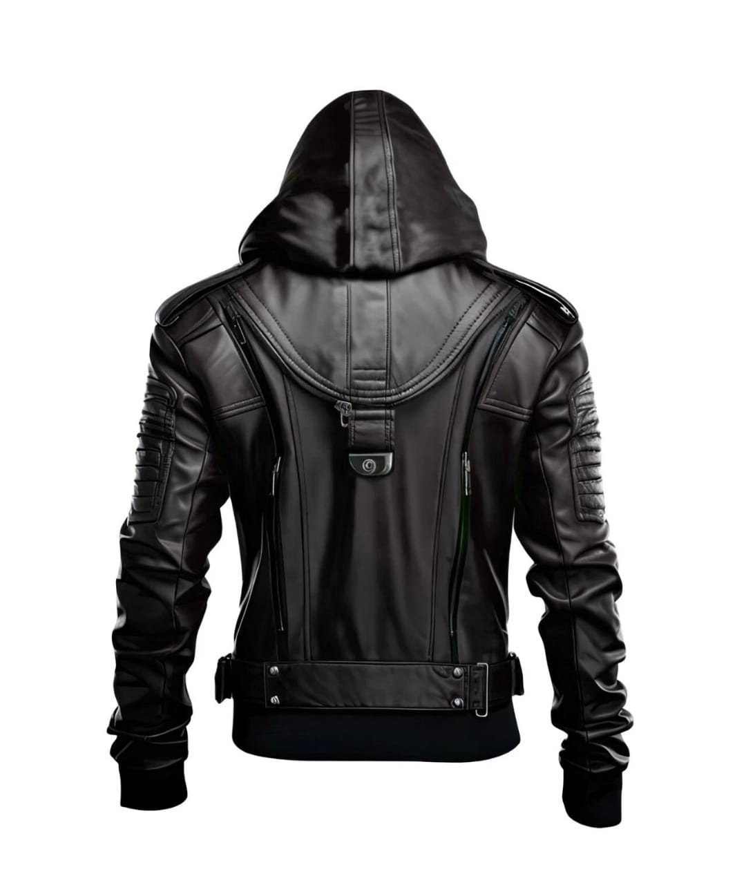 Men’s Hooded Leather Jacket, Biker Motorcycle Streetwear, Cosplay Outwear