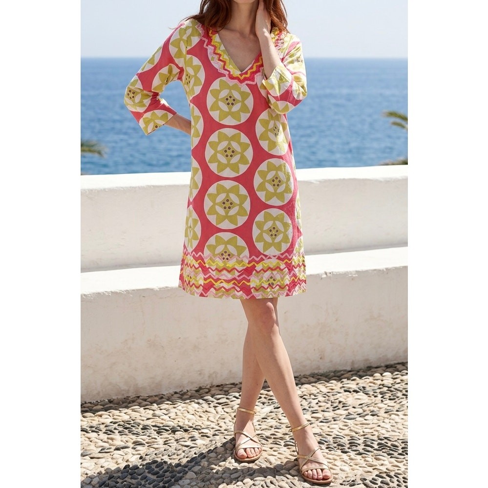 VTG Y2K Boden Ibiza Dress Sz 12 Geometric 60s Mod Dopamine Maximalist