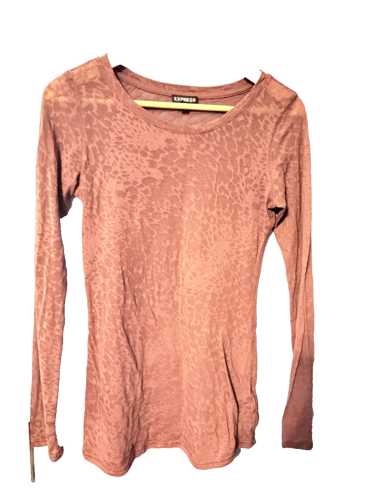 Express Women’s Semi-Sheer Rose-Colored Animal Print Long-Sleeve Top (Size: S)