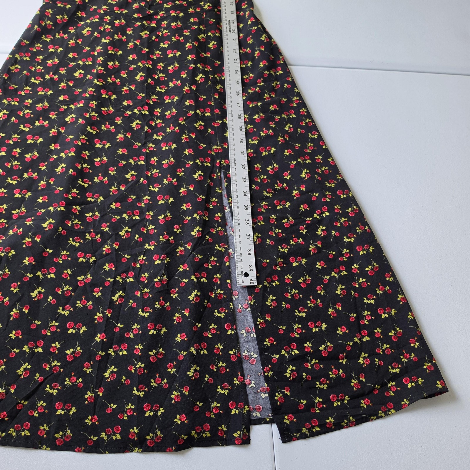 Whimsigoth Dark Romantic Dress Womens Large Black Floral Sweetheart Puff Sleeve
