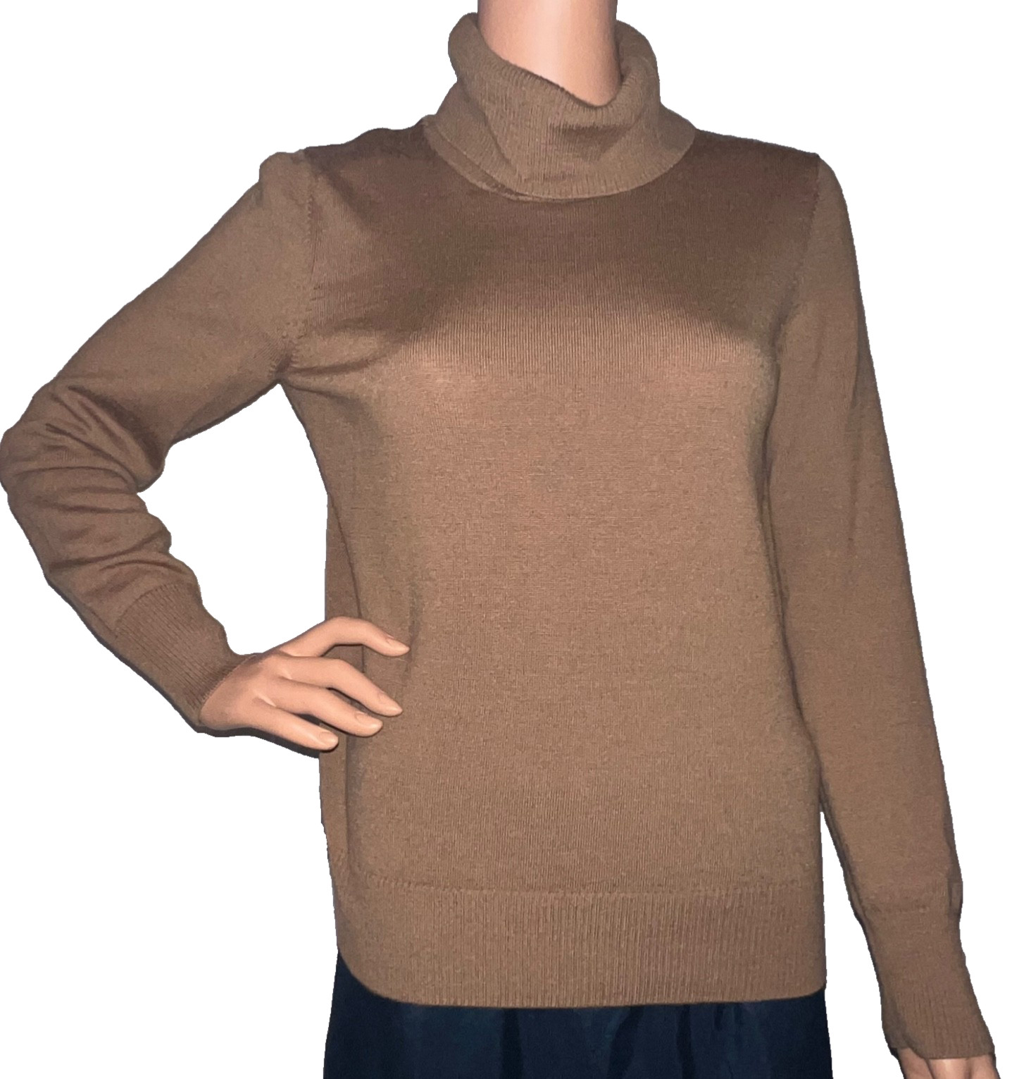 VICTOR ALFARO CAMEL BROWN 100% WOOL KNIT TURTLENECK SEWATER SIZE L