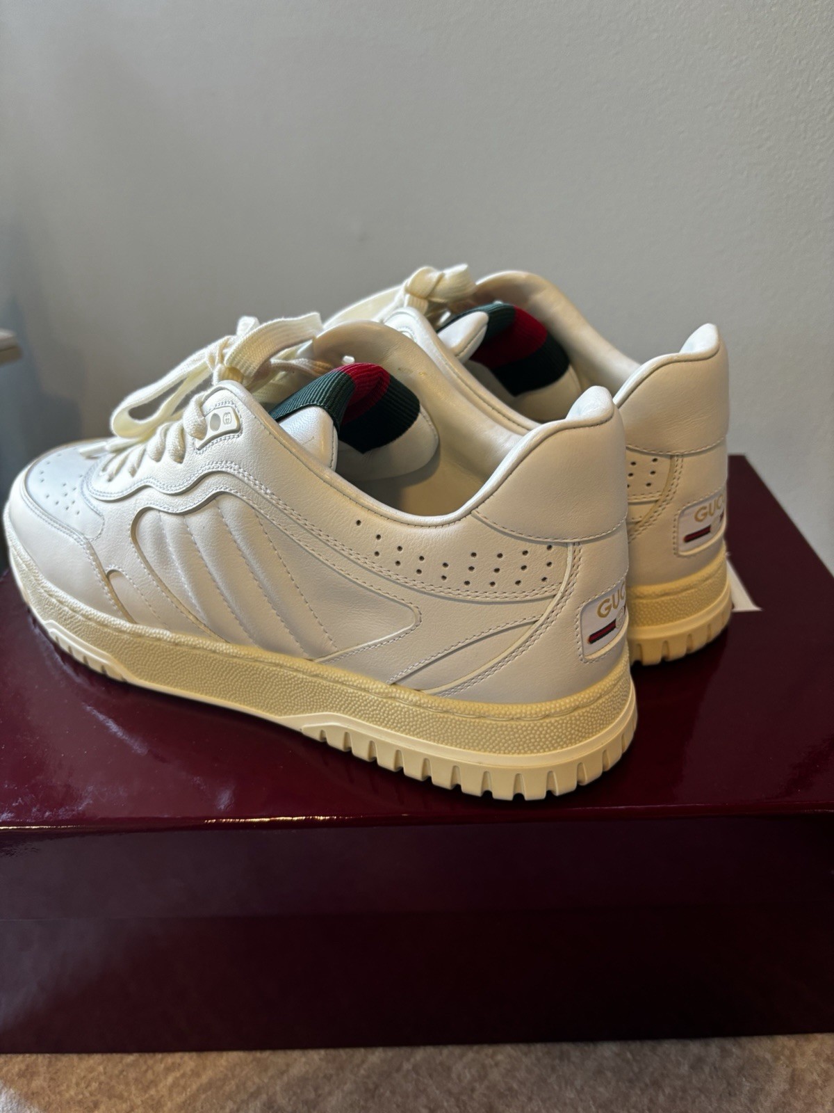 Gucci Men’s White Leather Web Stripe Sneakers Size 7 Model 1886 AADJ9 9097