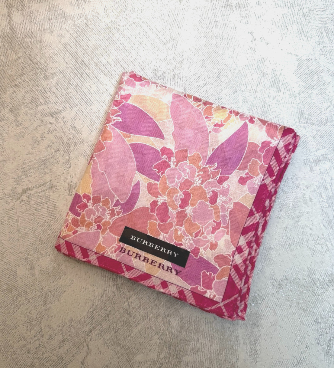 Burberry Handkerchief Floral Pink Nova Check Cotton Japan VTG 19.7in