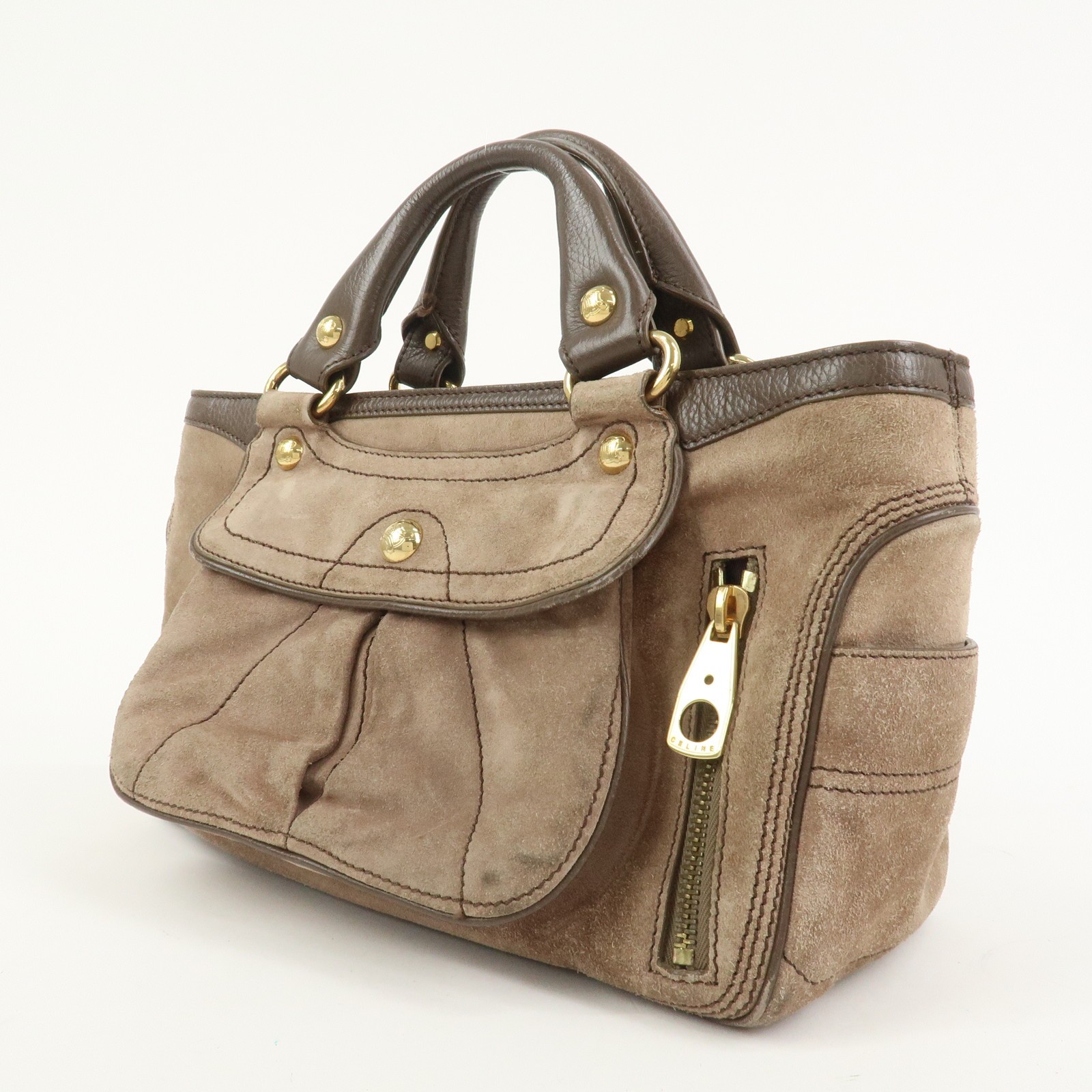 CELINE Boogie Bag Suede Leather Hand Bag Beige Brown Authentic Used F/S