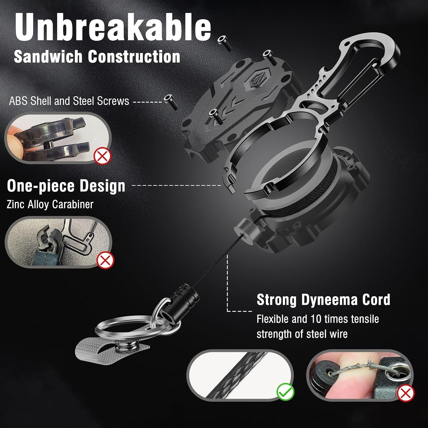 Autonomier 2Pack Heavy Duty Retractable Keychain, Unbreakable Construction | Tac