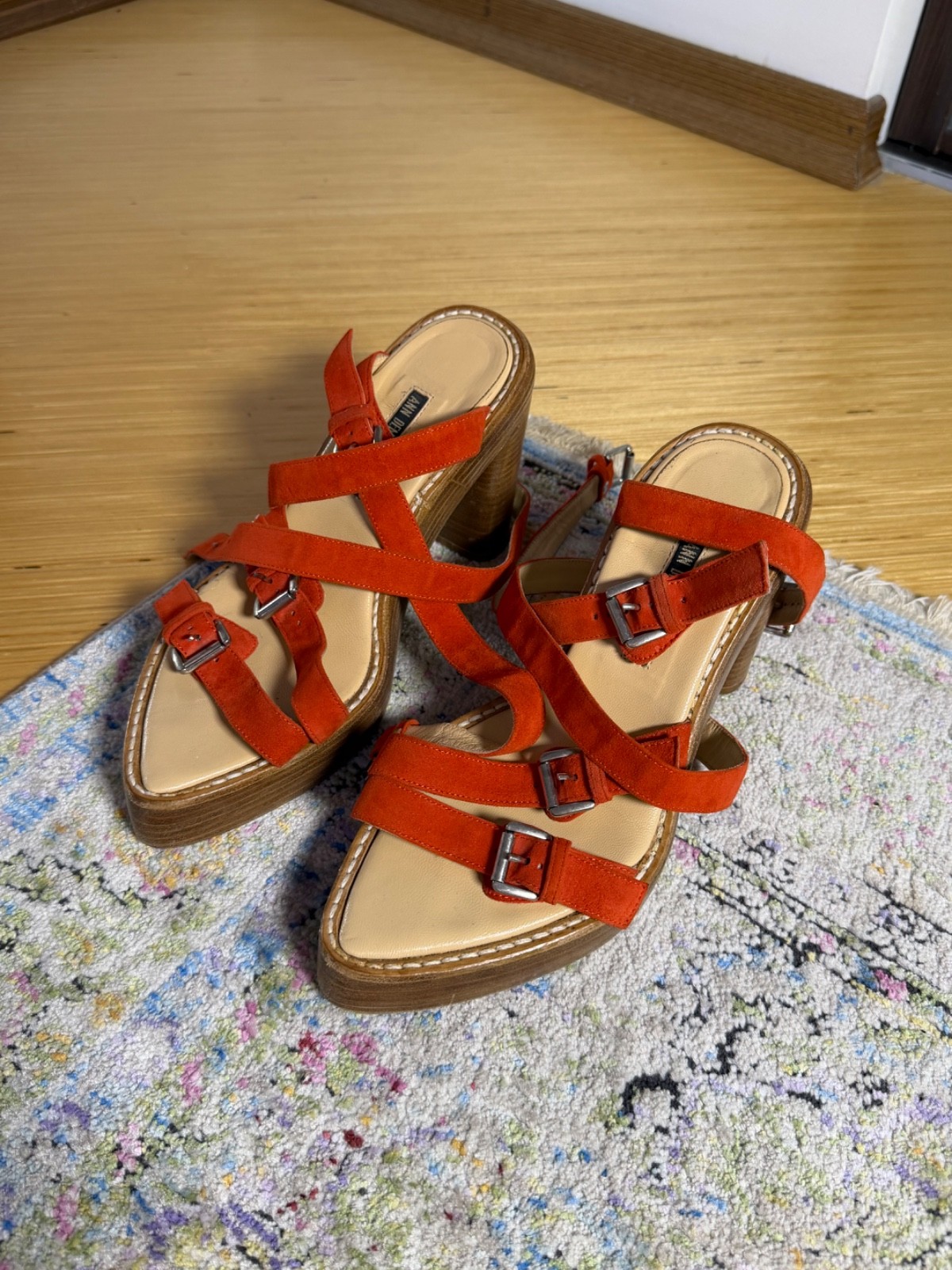 Ann Demeulemeester Spring 2005 Red Suede Strappy Heel Sandals Size 40EU