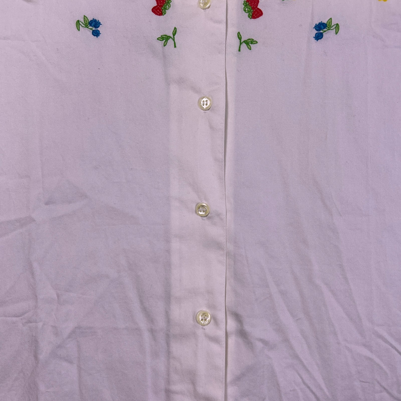 Northern Reflections Womens White Floral Embroidery Short-Sleeve Shirt Size M