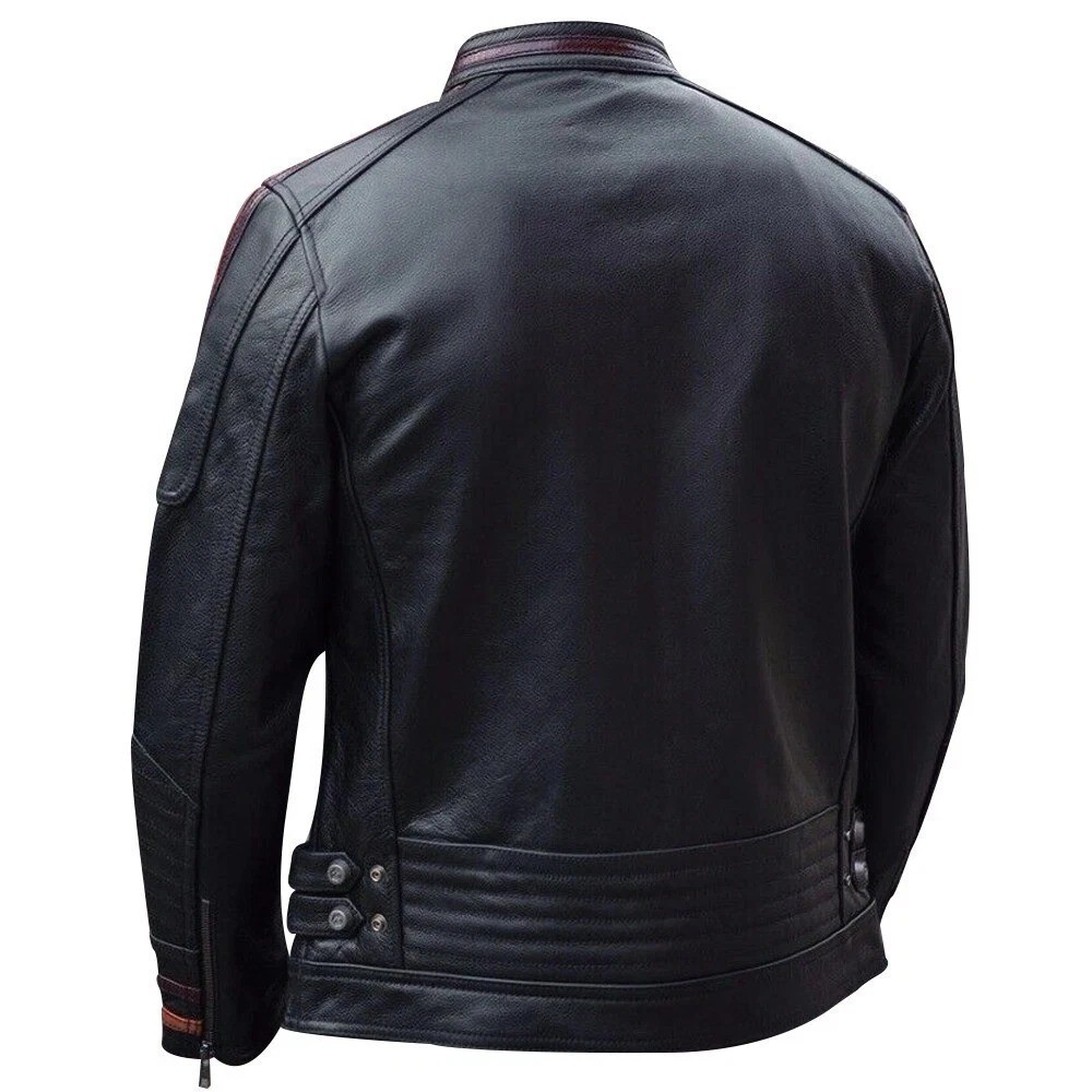 Men’s Black Leather Biker Jacket Café Racer Motorcycle Genuine Leather Jacket