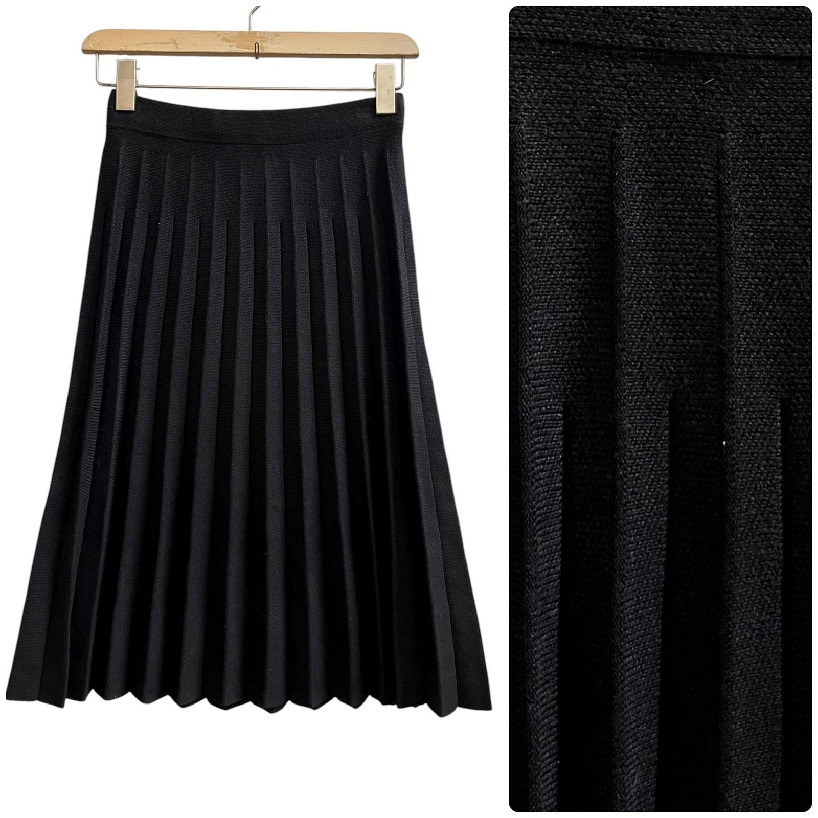 Udel New York Black Knit Elastic Waistband Pleated A Line Skirt Size XS