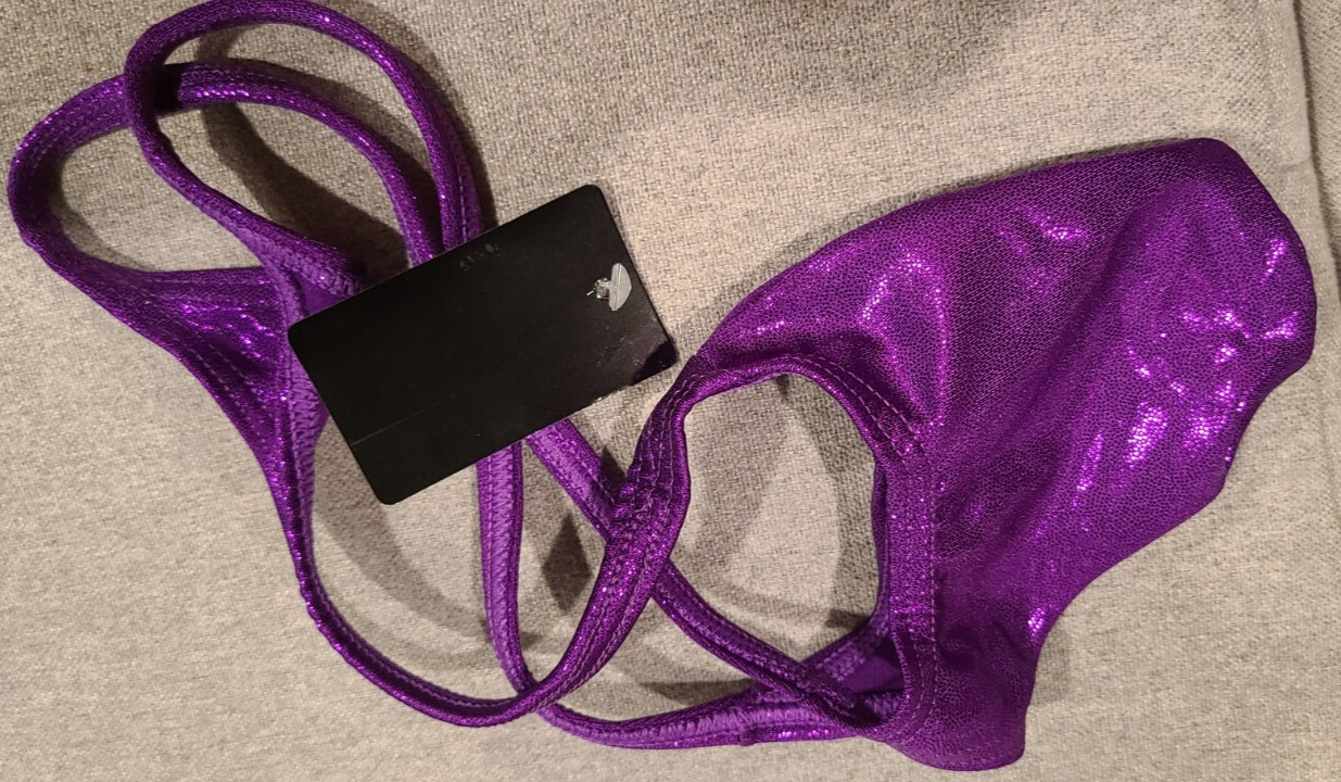 MENS WET LOOK SHINY METALLIC PURPLE MICRO THONG-(M-28-34)