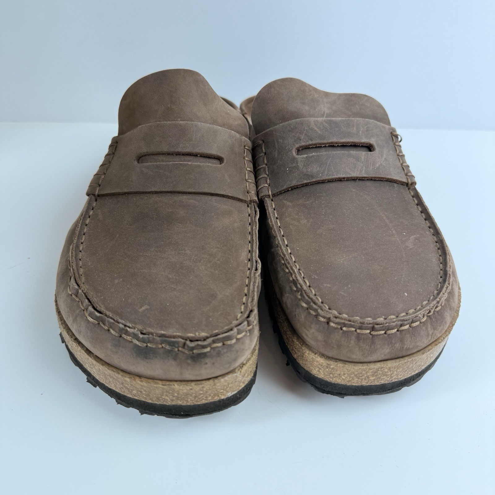 Birkenstock Naples Loafers Mules Brown Leather Clogs Mens 9 Size 42 Regular Wide