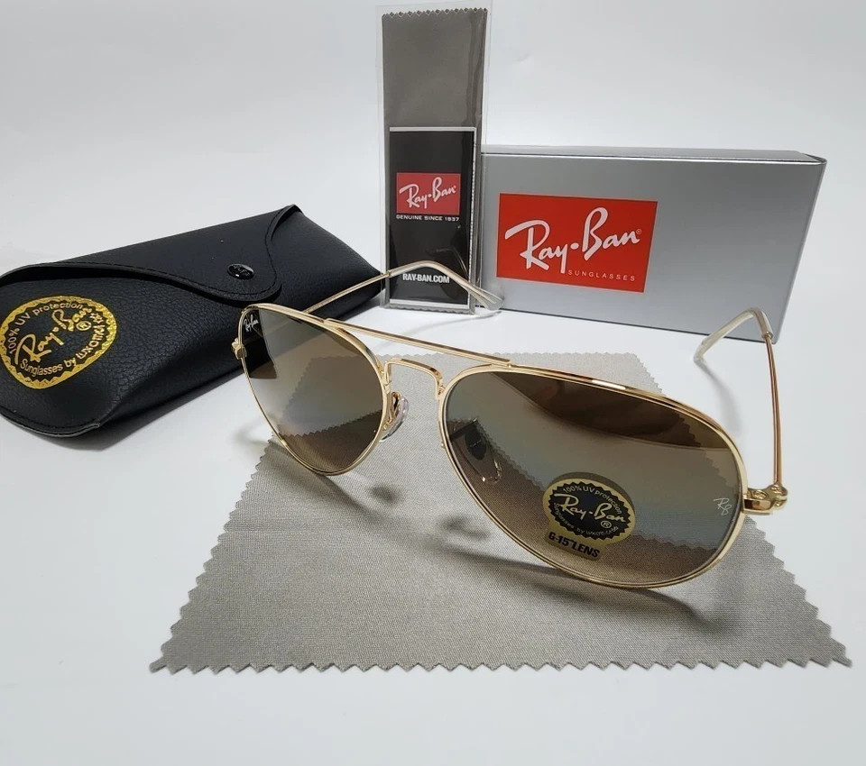 Ray-Ban RB3025 Gold Frame Gradient Brown Glass Aviator Sunglasses 58mm