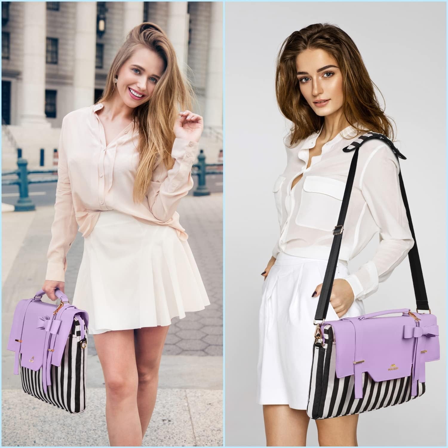 Laptop Tote Bag, 15.6 Inch PU Leather Crossbody Shoulder Handbag for Women, Purp