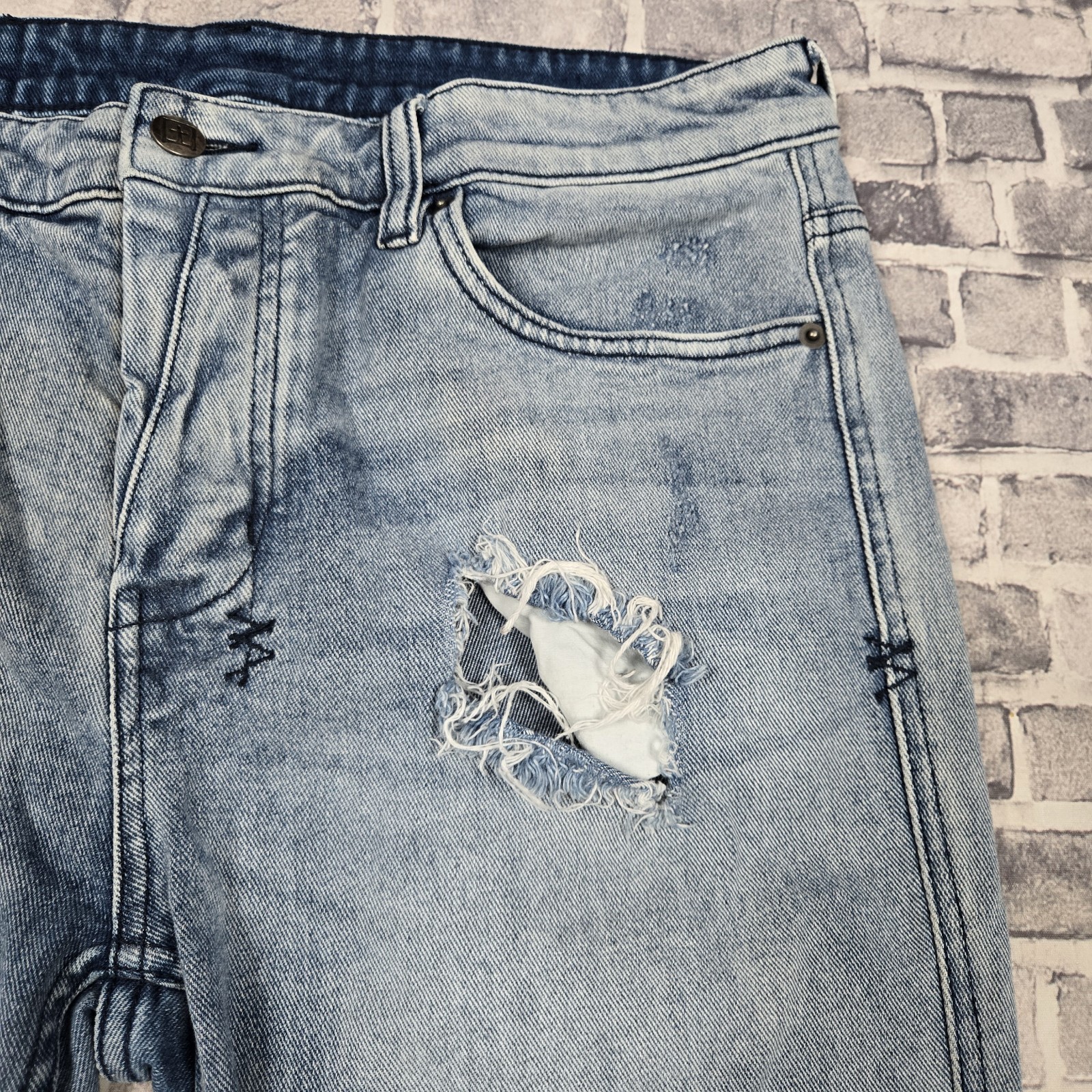 Ksubi Van Winkle Trashed Dreams Stretch Jeans Mens Size 34 Blue 34×32 Distressed