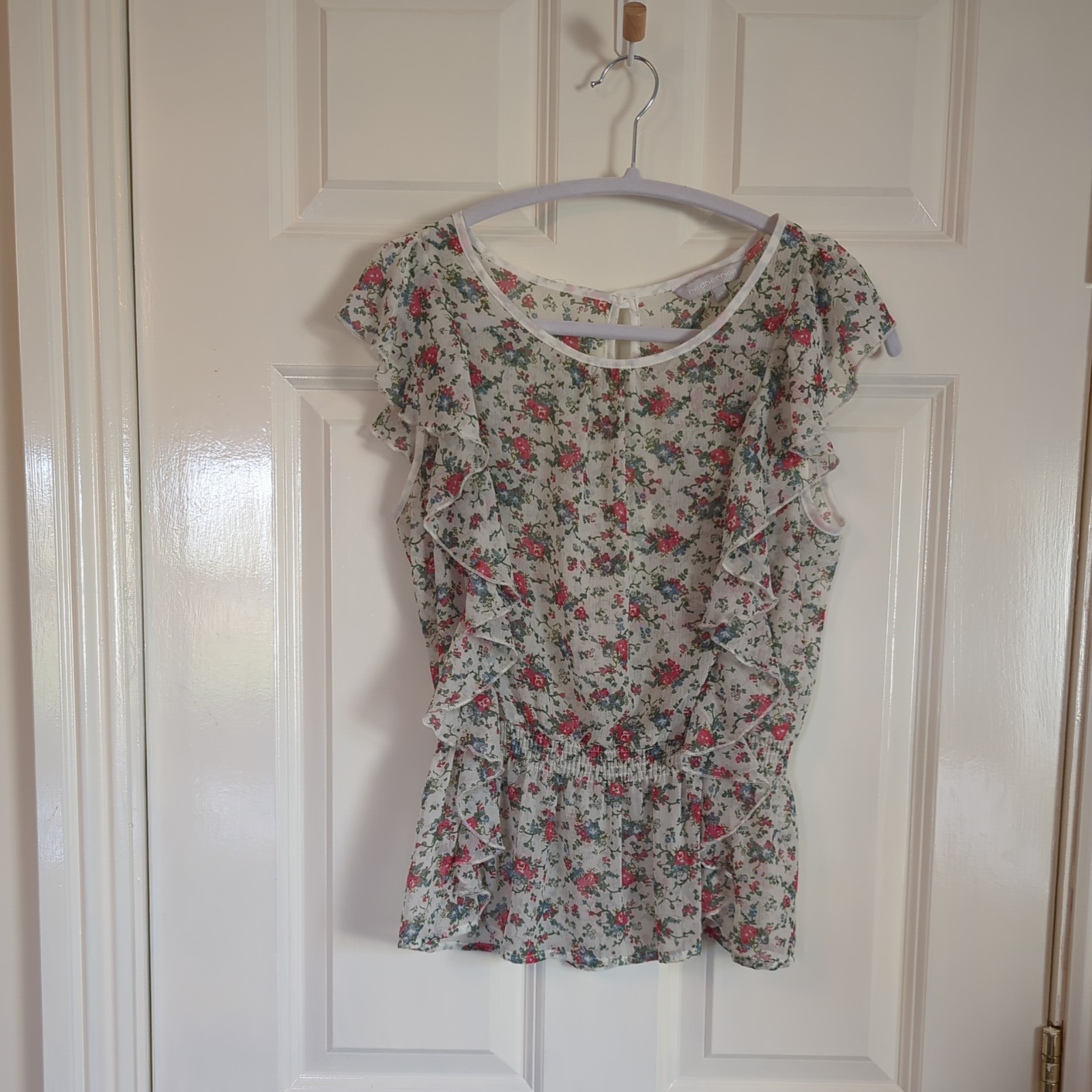 Debenhams Red Herring sheer chiffon floral rufle top UK10 Y2k whimsy floaty