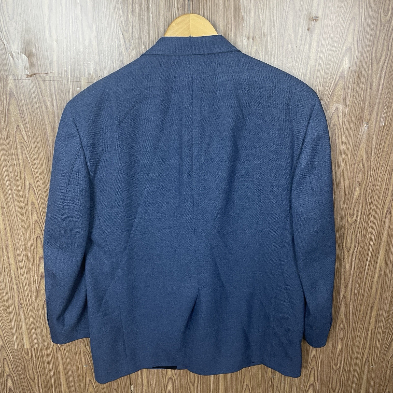 Stafford Blazer Jacket Mens 46R Blue Solid Polyester Worsted Wool Gold Buttons