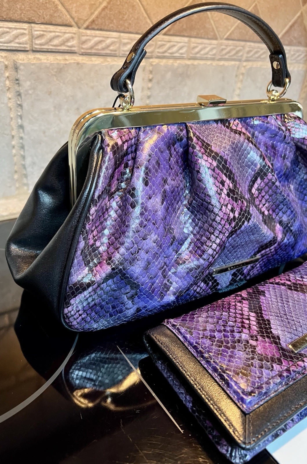 NWT Brahmin Emmett Purple Potion Winterlight Frame Satchel & Matching Ady Wallet